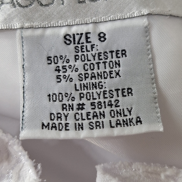 Maggy London White Lace Ruffle Neck Romantic Bridal Sheath Midi Dress Size 8 - Picture 13 of 14